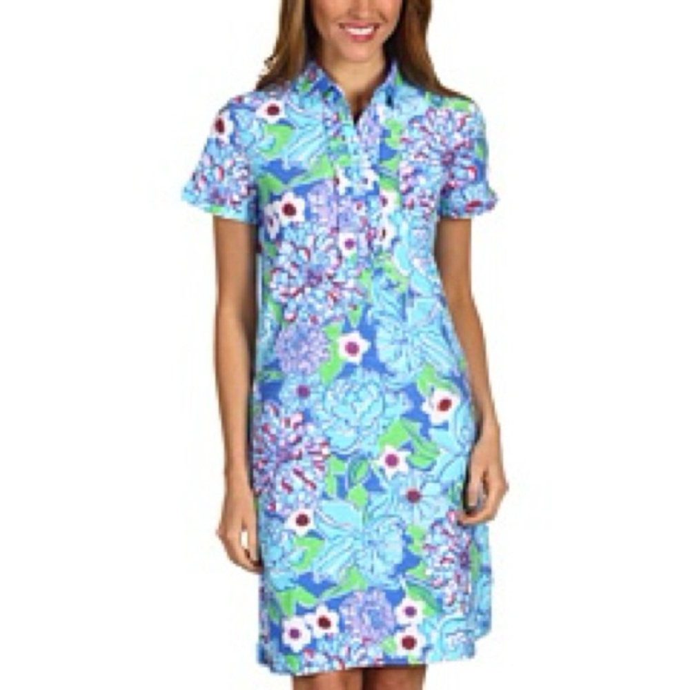Lilly Pulitzer Blue Floral Short Sleeve Dress